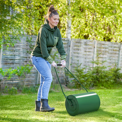 63 L Garden Lawn Roller with Water/Sand Filled Drum, Heavy Duty Steel Lawn Push Rolling Tool for Grass Seeding