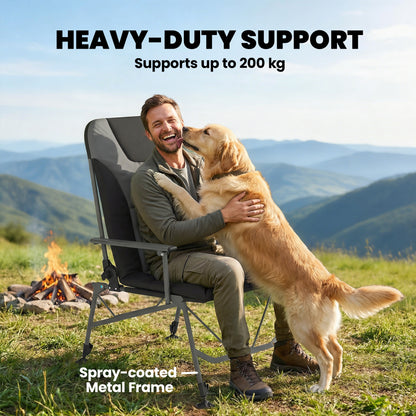Camping Chair Padded Reclining Folding Chair with Wide Armrests for Adults Black
