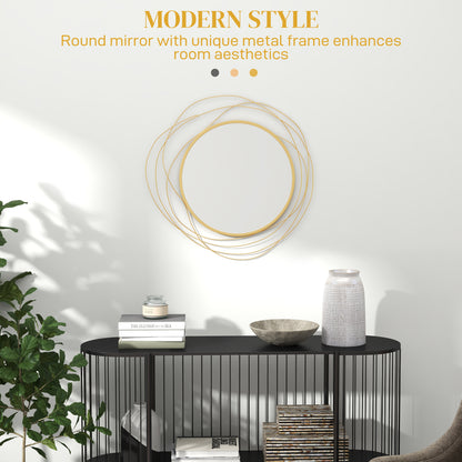 Metal Wall Art 65cm Modern Decorative Mirror Decor for Living Room Bedroom Dining Room, Gold Tone