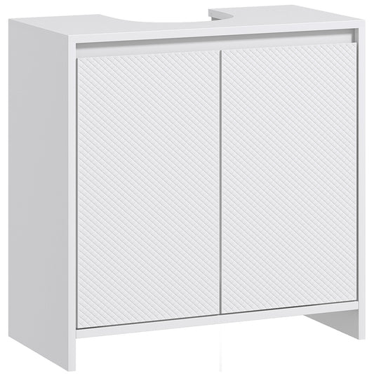 Under Sink Bathroom Cabinet, Freestanding Under Sink Cabinet with 2 Doors and Shelf for Basin without or with Pedestal, White