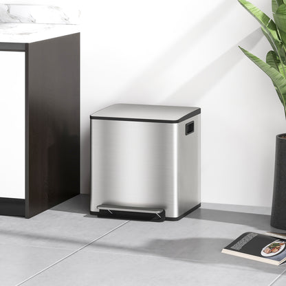 30L Dual Compartment Stainless Steel Bin, with Deodoriser Holders - Silver Tone