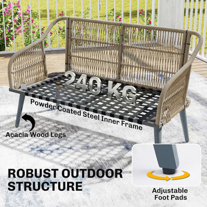 4 Piece Rattan Garden Furniture Set with Loveseat, Wicker Patio Conversation Set, Grey