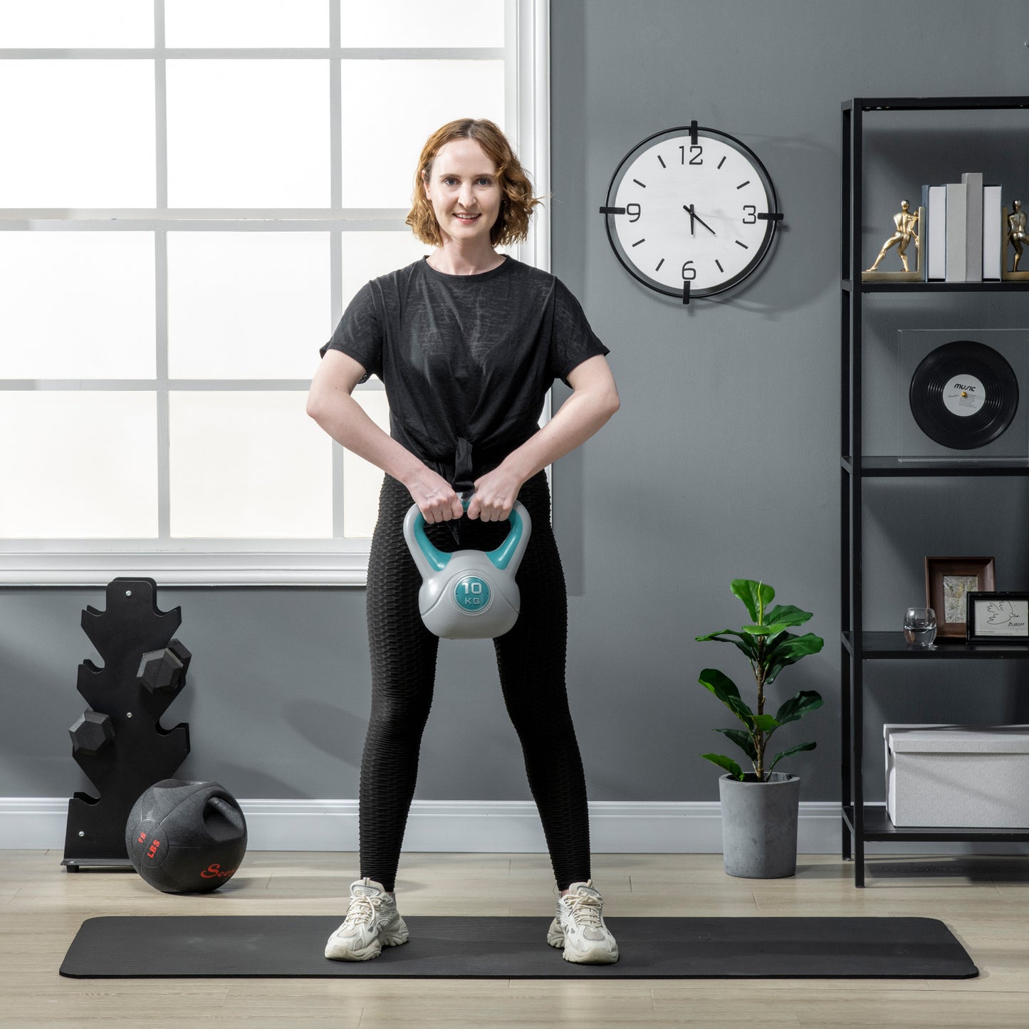 Kettlebell, 10kg Kettle Bells with Handle for Home Gym Weight Lifting and Strength Training, Light Blue and Grey