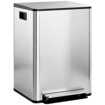 60L Dual Compartment Stainless Steel Bin, with Deodoriser Holders - Silver Tone