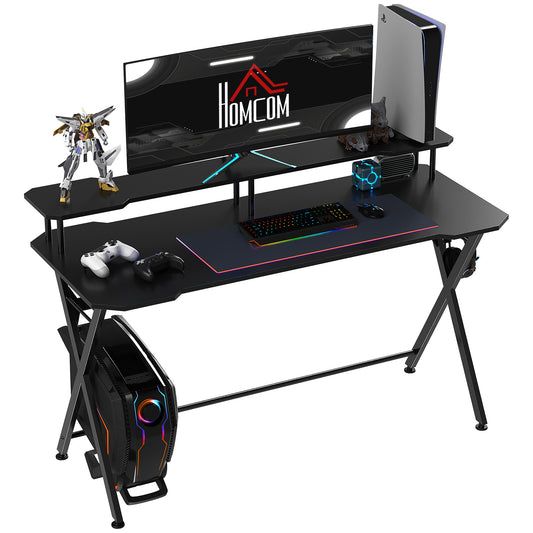 Gaming Desk Writing Racing Computer Table Workstation with Headphone Hook Curved Front Adjustable Feet for Home Office Use 14