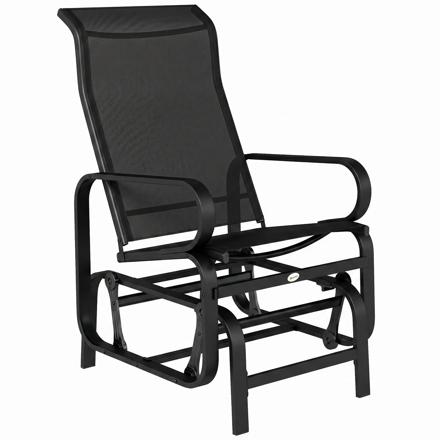 Outdoor Gliding Rocking Chair with Sturdy Metal Frame Garden Comfortable Swing Chair, Black