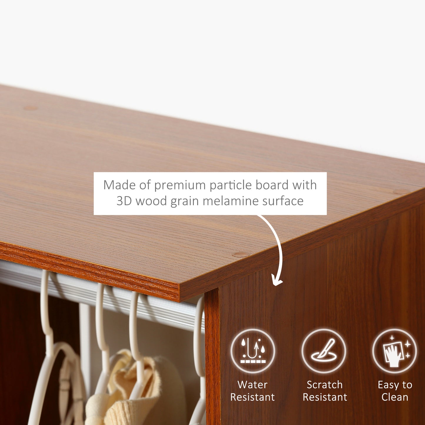 Open Wardrobe on Wheels, Bedroom Wardrobe with Clothes Hanging Rail, 3 Storage Shelves, Mobile Garment Rack for Cloakroom
