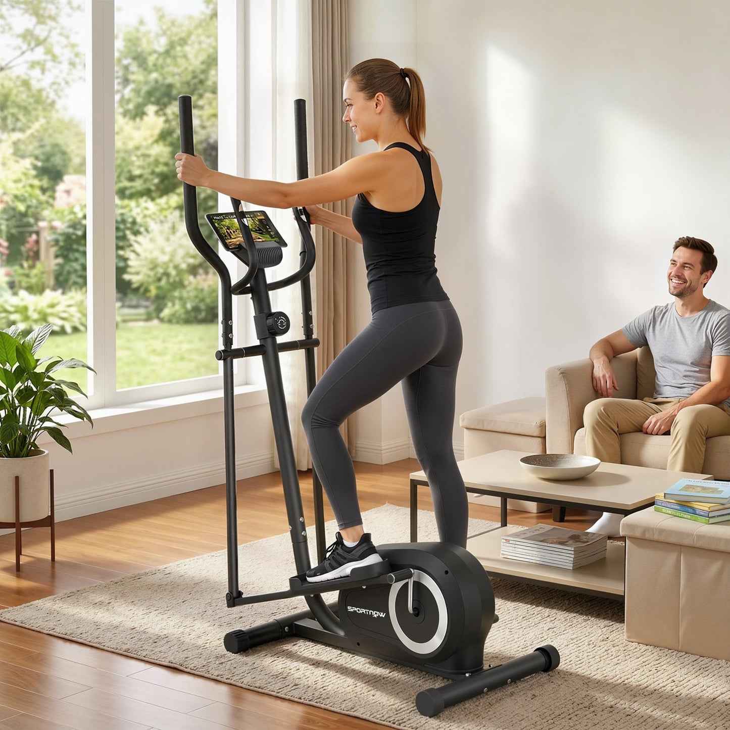 Elliptical Cross Trainer for Home, Quiet Magnetic Elliptical Machine with Bluetooth, App Compatible, 8-Level Resistance