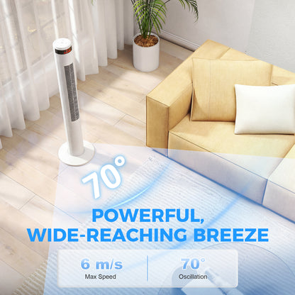 Oscillating Tower Fan Remote Control 3 Speed Modes Cooling Machine White