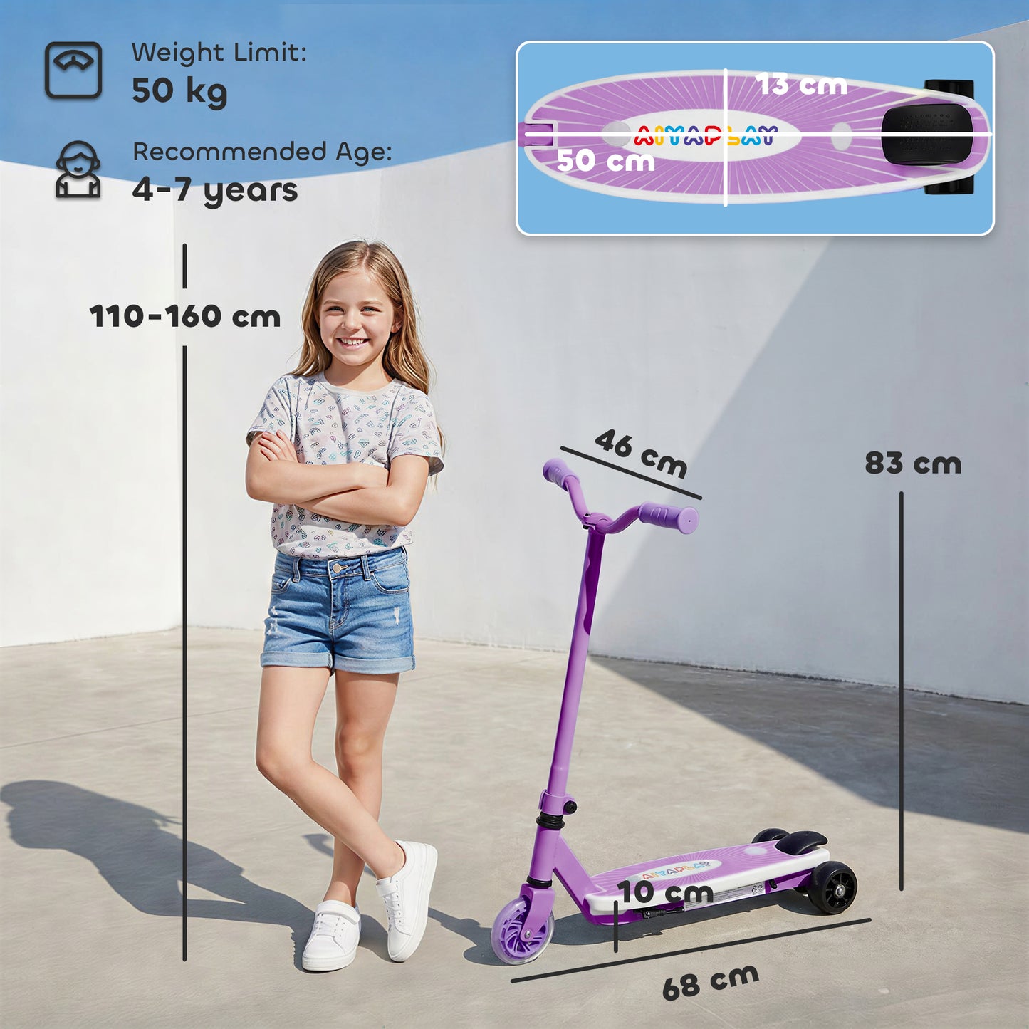 Electric Scooter for Kids Aged 4-7 Years, with Flashing LED Lights, Rear Auxiliary Wheels, Purple