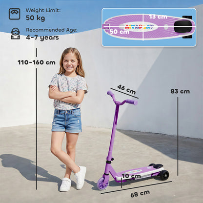 Electric Scooter for Kids Aged 4-7 Years, with Flashing LED Lights, Rear Auxiliary Wheels, Purple