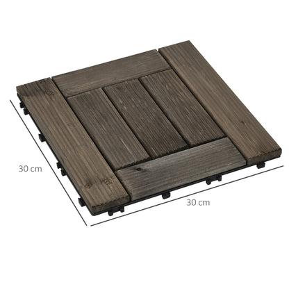 27 Pcs Wooden Interlocking Decking Tiles, 30 x 30 cm Outdoor Flooring Tiles, 2.5㎡ per Pack, for Patio, Balcony, Terrace