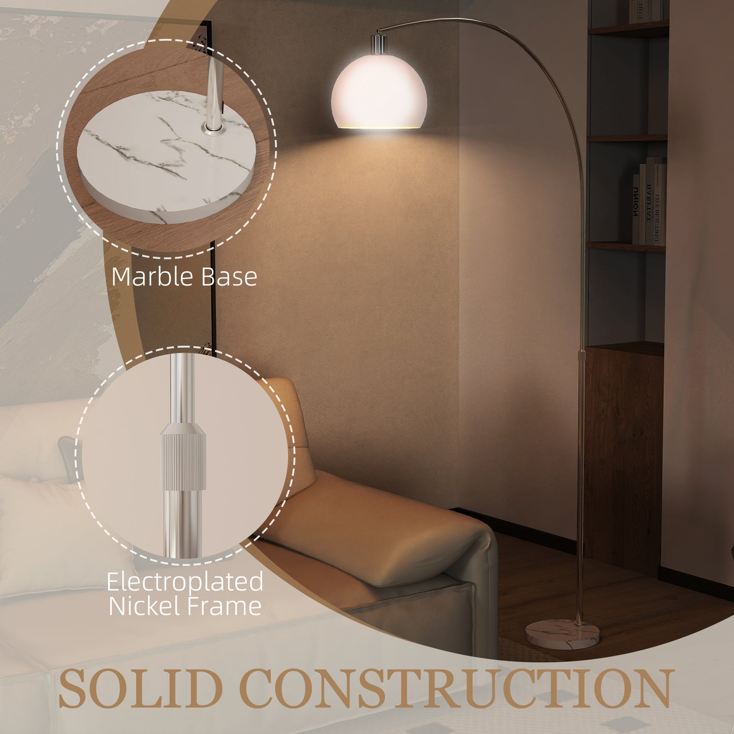 Floor Lamp for Living Room, Modern Standing Lamp with Shade & Foot Switch for Bedroom, Office, White