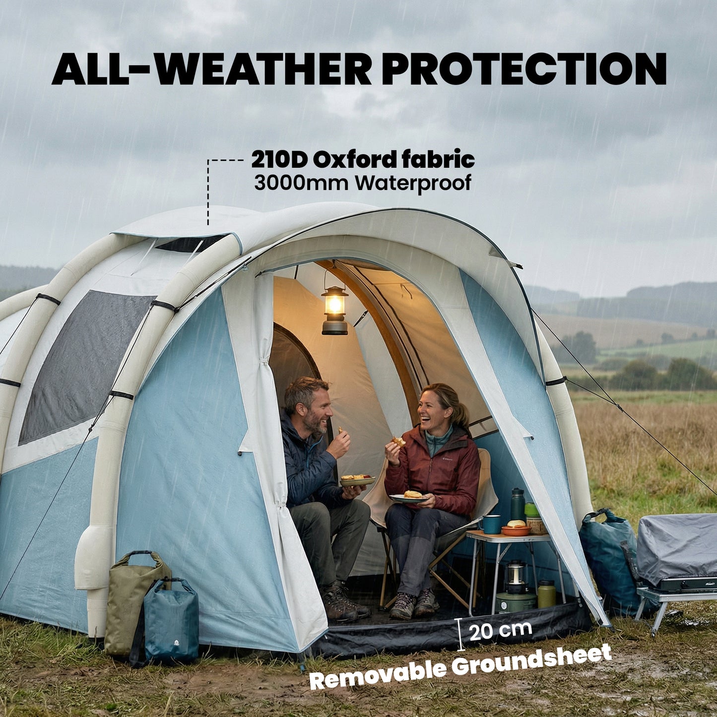 Inflatable Camping Tent w/ Air Pump, Easy Setup 2-3 Person Blow Up Tent, Light Blue