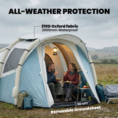 Inflatable Camping Tent w/ Air Pump, Easy Setup 2-3 Person Blow Up Tent, Light Blue