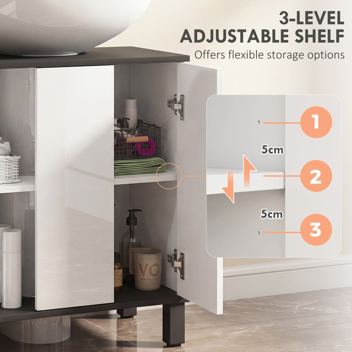 Modern Under-Sink Bathroom Cabinet - High Gloss White
