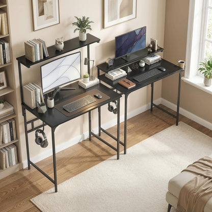 Computer Desk, 80cm Home Office Study Table with Hutch Shelf, Cup Holder, Headphone Hook, Black
