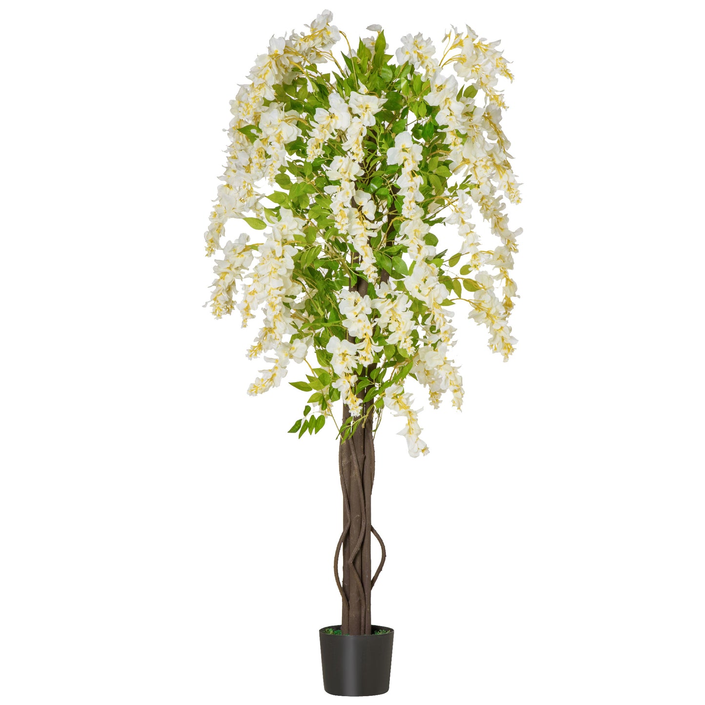 Artificial Plant White Wisteria Tree Faux Decorative Plant in Nursery Pot for Indoor Decor, 160cm