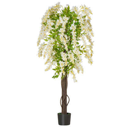 Artificial Plant White Wisteria Tree Faux Decorative Plant in Nursery Pot for Indoor Decor, 160cm