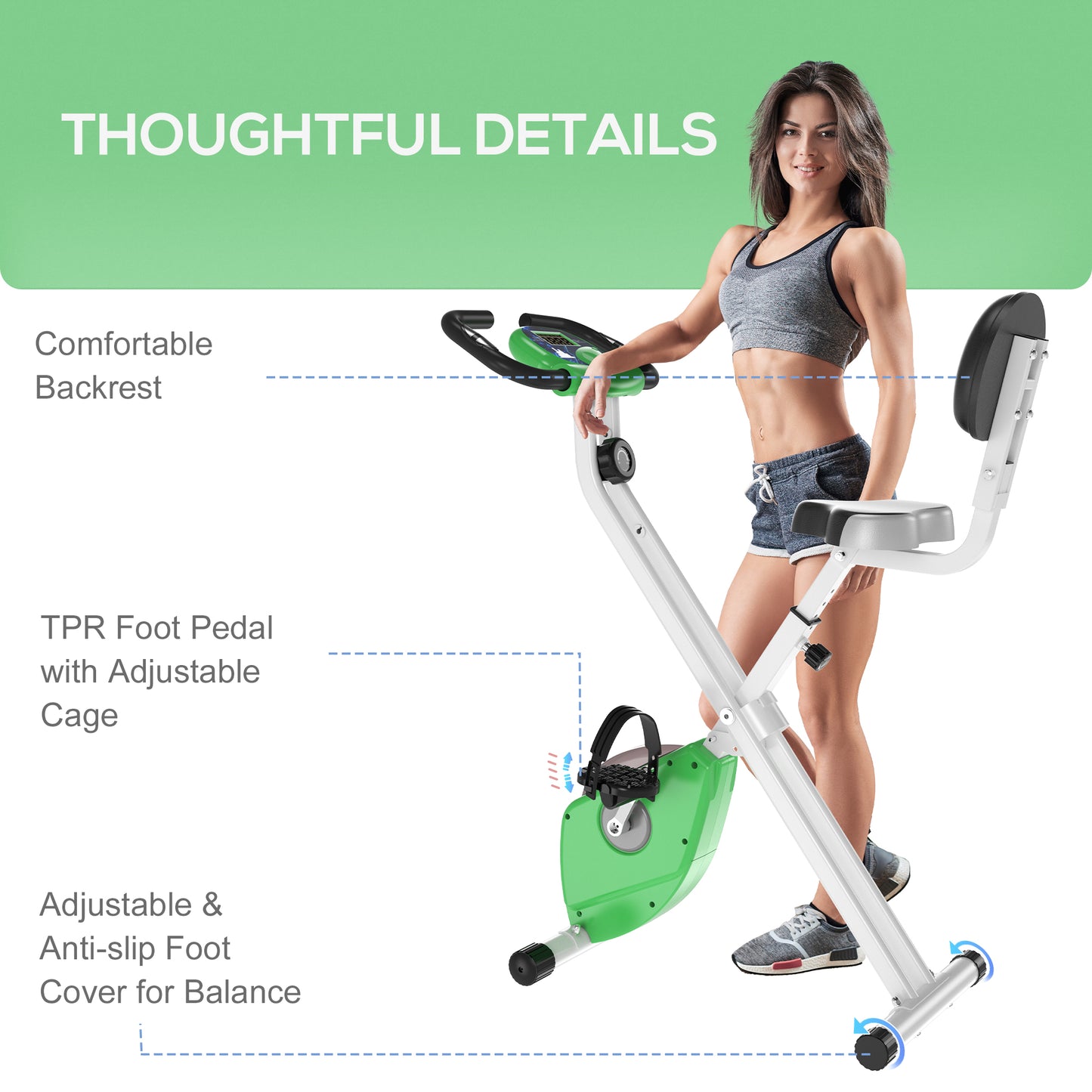 Folding Exercise Bike, Fitness Bicycle Indoor Trainer, Quiet 8-Level Magnetic Resistance, with LCD Monitor