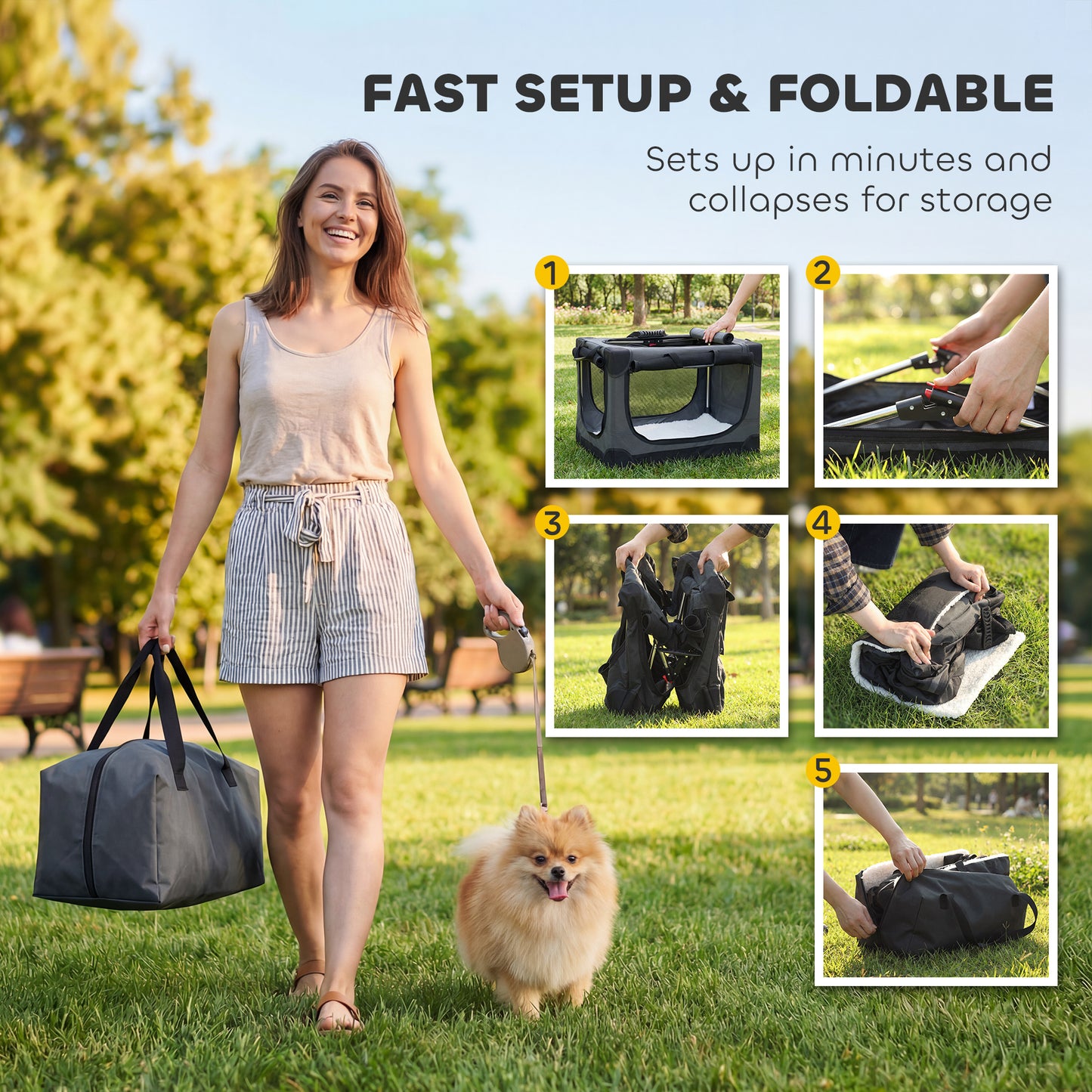 Soft Dog Crate Pet Travel Crate 60 x 42 x 43 cm with Removable Pad Mesh Window Army Green