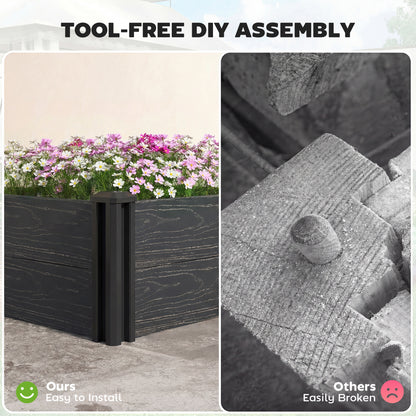 Vinyl Raised Garden Bed Kit, 2 x 2 x 1ft Modular Elevated Garden Box with Slotting Legs and Open Bottom, Dark Grey