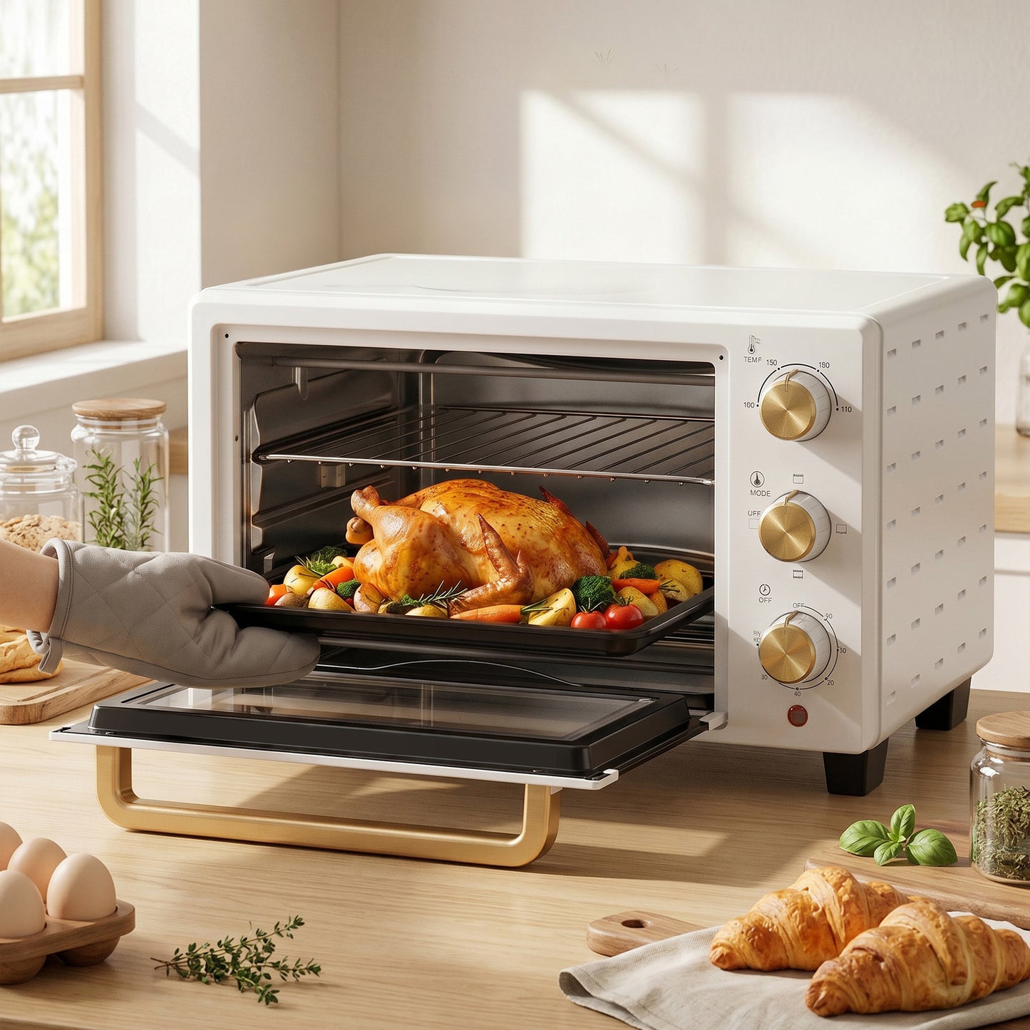 21L Mini Countertop Oven, 100°C-230°C Adjustable Temperature, White
