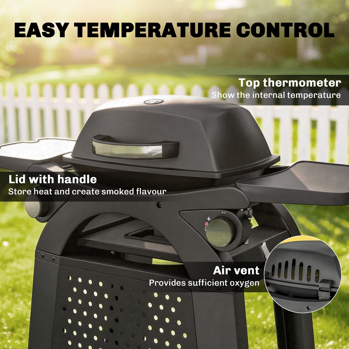 2 Burner Gas Grill with 2 Side Tables, 3.8 KW Barbecue Grill with Cast Iron Grates, 2-in-1 Tabletop BBQ with Wheels