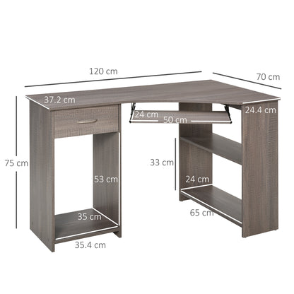 L-Shaped Corner Computer Desk w/ 2 Shelves Wide Worktop Keyboard Tray Drawer & CPU Stand Home Office Study Bedroom Furniture