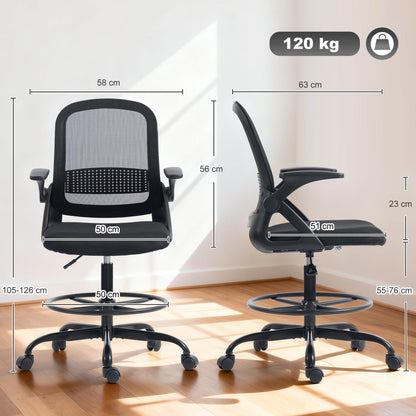 Painting Chair, Mesh Computer Desk Chair with Flip-up Armrests, Black