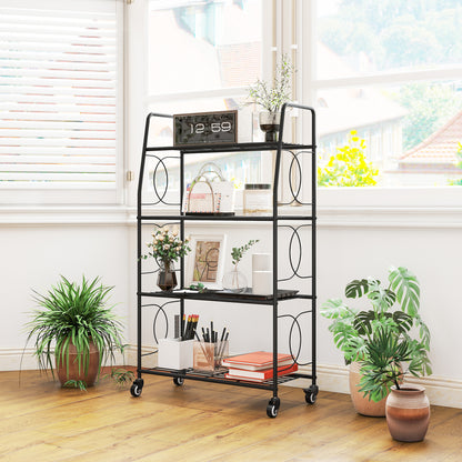 4-Tier Metal Plant Stand, Heavy Duty Ladder Shelf Potted Plants Display Rack with Lockable Wheels