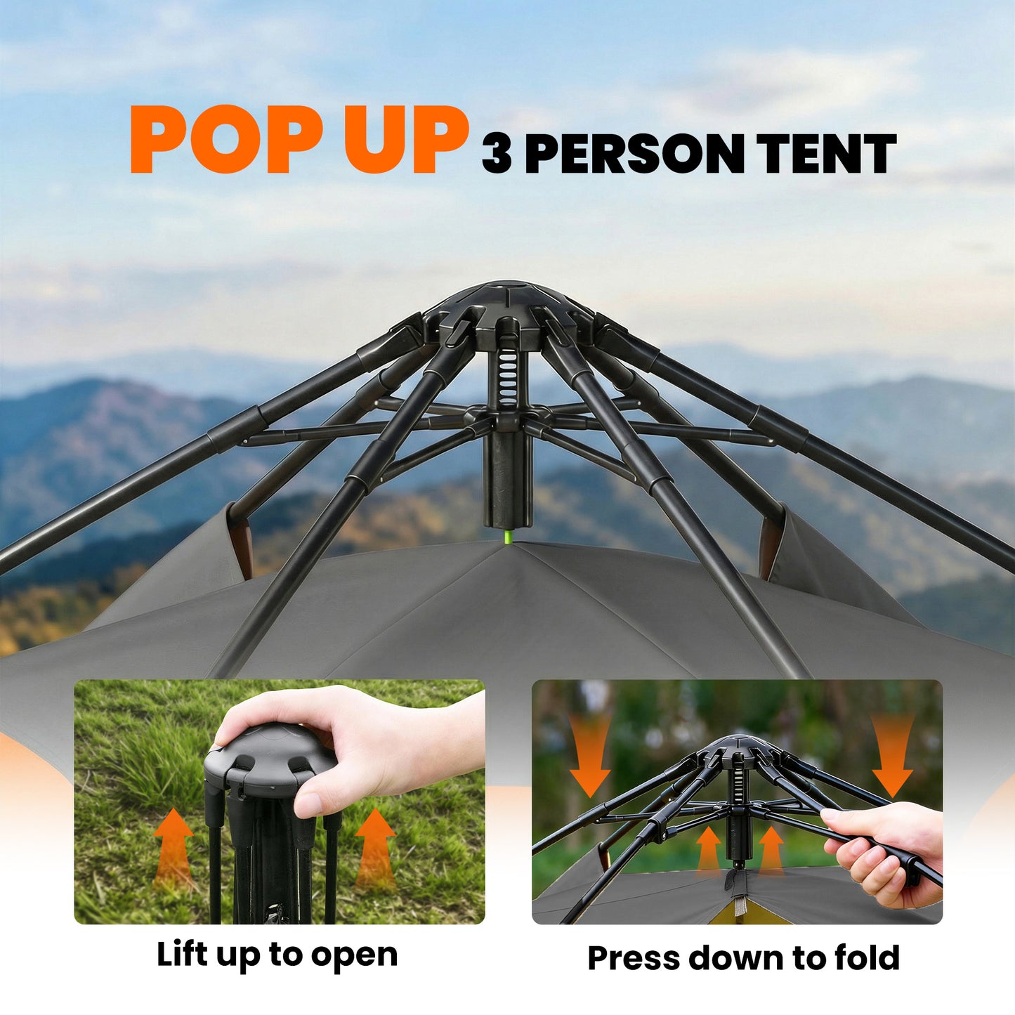 Double Layer Instant Pop Up Tent with Rainfly, Portable Camping Shelter with Sewn-in Groundsheet and Carry Bag, Orange