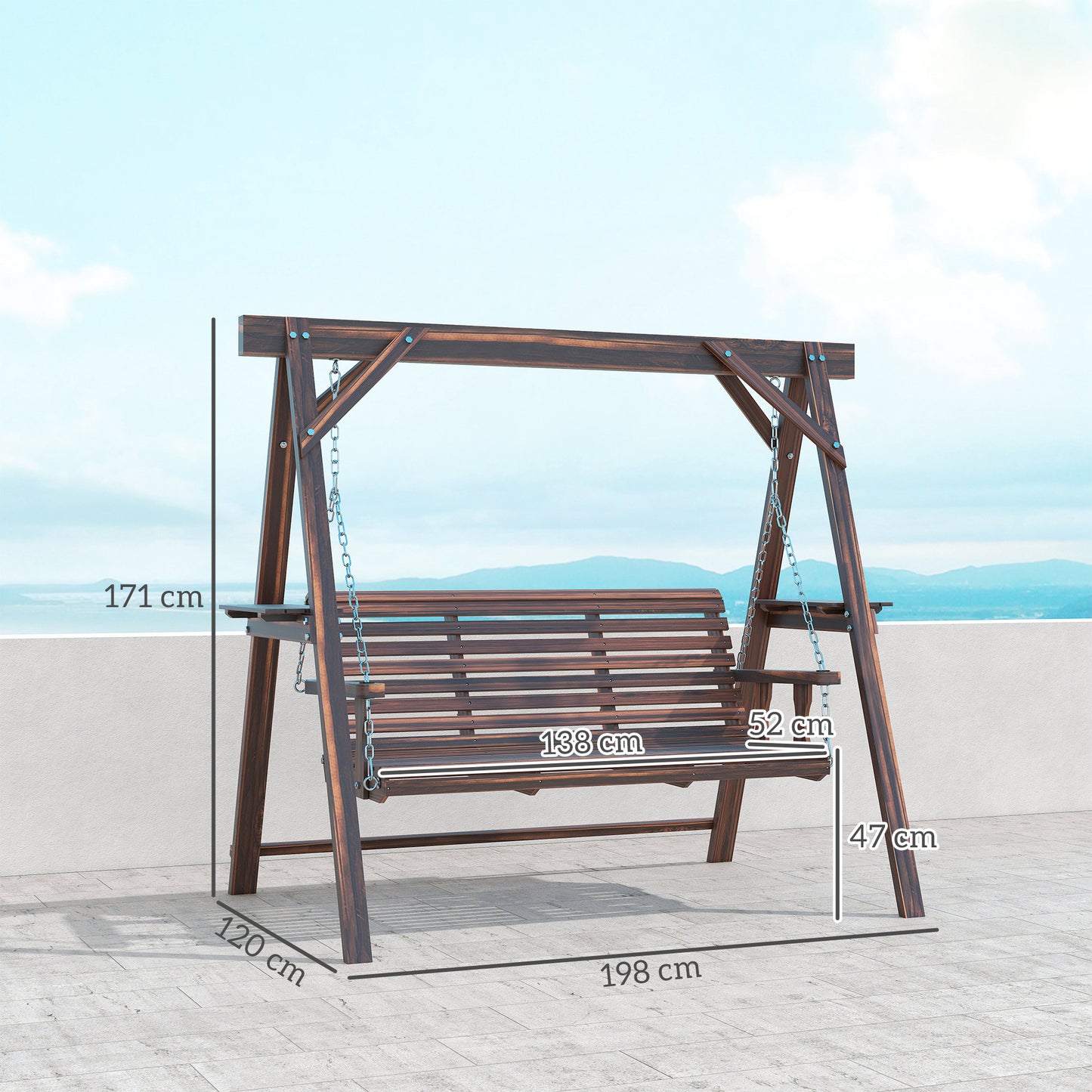 Three-Seater Wooden Swing Bench