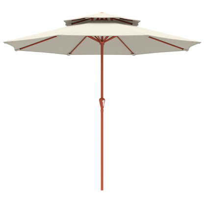 2.7 m Garden Parasol with Double Top Outdoor Market Table Umbrella with Crank System, Cream White