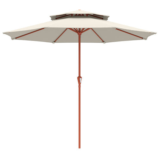 2.7 m Garden Parasol with Double Top Outdoor Market Table Umbrella with Crank System, Cream White