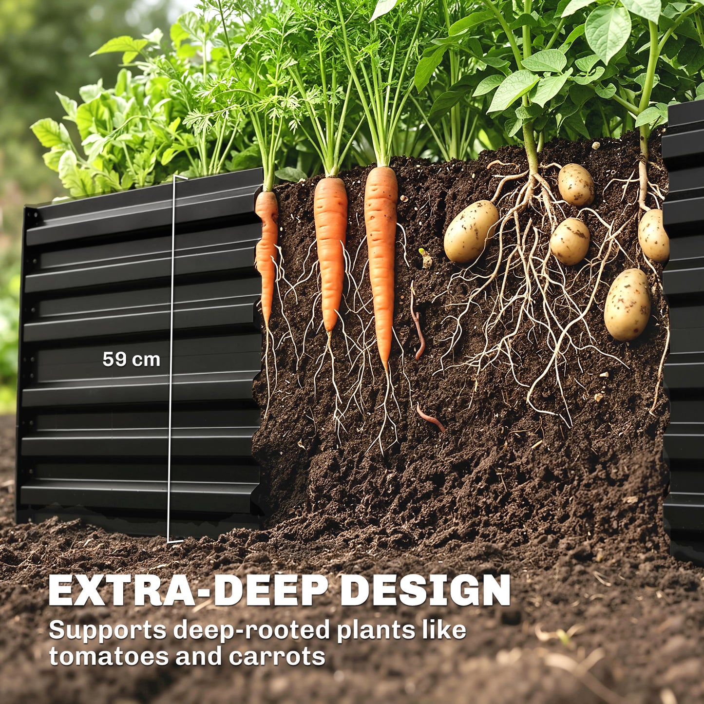 Raised Beds for Garden, Galvanised Steel Outdoor Planters with Multi-reinforced Rods, 180 x 90 x 59 cm, Black