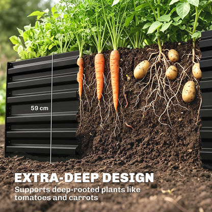 Raised Beds for Garden, Galvanised Steel Outdoor Planters with Multi-reinforced Rods, 180 x 90 x 59 cm, Black