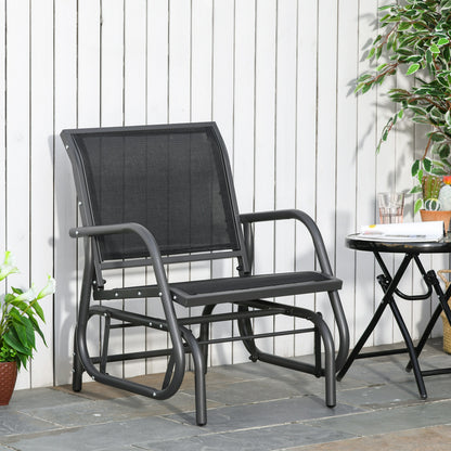 Outdoor Garden Glider Chair, Metal Frame Single Armchair Swing Seater w/ Breath Mesh Fabric Seat, Curved Backrest, Armrests