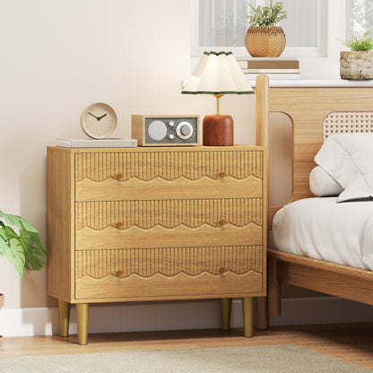Dresser for Bedroom 3 Drawer Chest of Drawers with Steel Frame for Living Room in Oak
