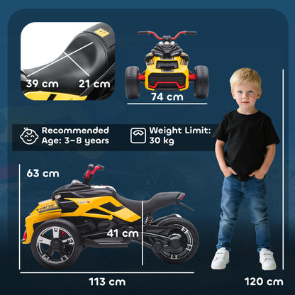 12V Kids Electric Ride On Car with 3 Wheeler, MP3 Player, Horn, 2 Speeds, LED Lights for Boys & Girls Ages 3-8, Yellow