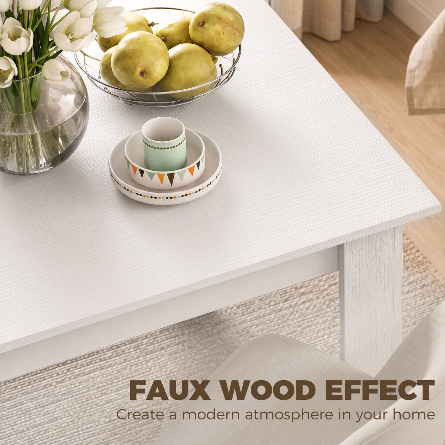 Square Dining Table, Modern Small Dining Table with Wood Effect, Space Saving, Non-slip Foot Pads, White