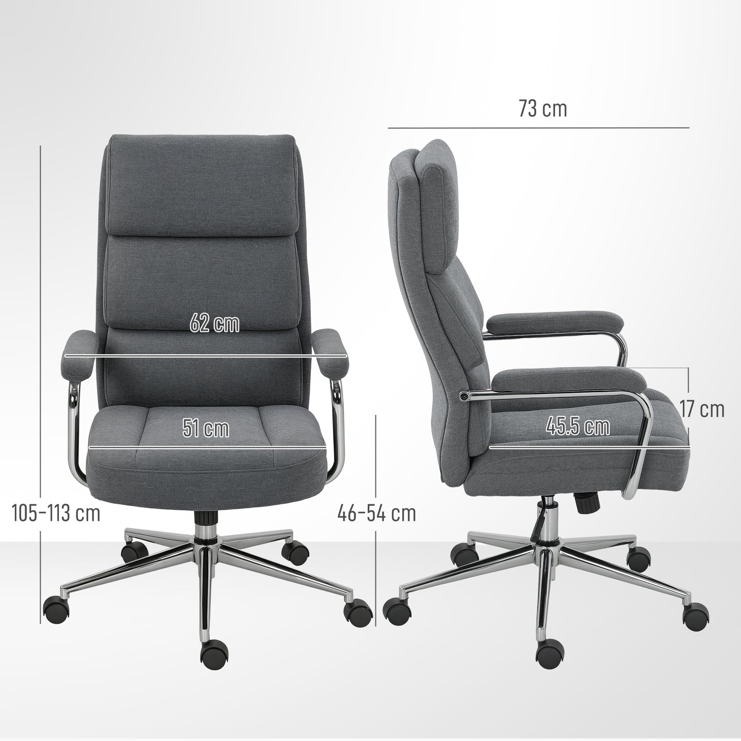 Executive Office Chair, Linen Fabric Computer Desk Chair with Double-Layer Back Cushion, Rocking Function
