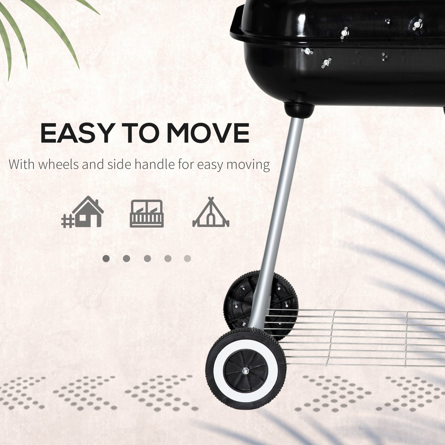 Portable BBQ Charcoal Grill with 2 Wheels and Cooking Utensils, Smoker Grill with Lid for Outdoor Barbecues, Camping, Picnic