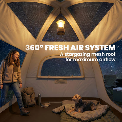 Inflatable Camping Tent with Rainfly, 3 Man Air Tent 3000mm Waterproof Blow Up Tents, Cream