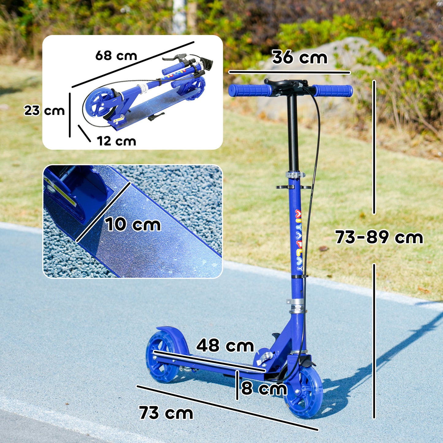 Scooter for Kids Aged 3-8 Years, with Adjustable Handle, Two Light Up Wheels, Handbrake, Rear Brake, Blue