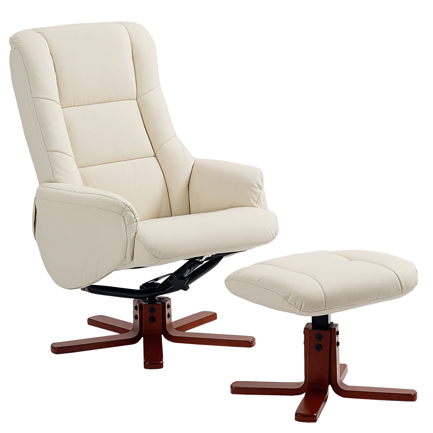 Rocking Recliner Chair with Footstool, PU Leather Recliner Armchair with Wood Base