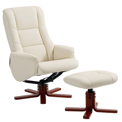 Rocking Recliner Chair with Footstool, PU Leather Recliner Armchair with Wood Base