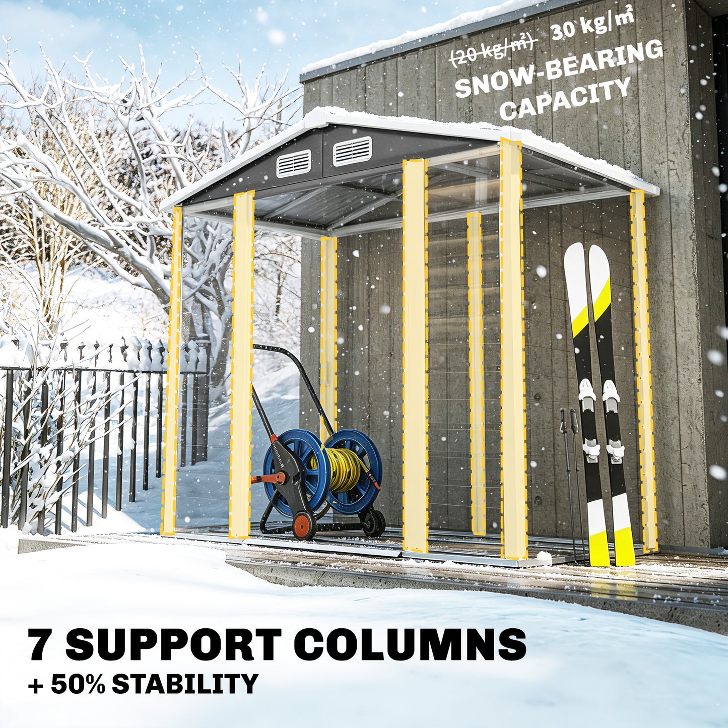 7 x 4ft Garden Shed, Easy to Assemble, Upgraded Galvanised Steel Frame with Foundation Kit, Double Doors with Lock