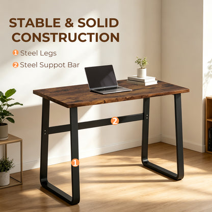 Industrial Writing Desk With Metal Legs, 100 x 58 x 74.5cm, Rustic Brown and Black