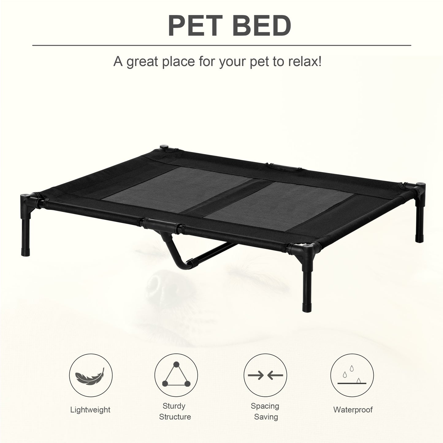 Large Raised Dog Bed Cat Elevated Lifted Cooling Portable Camping Basket Outdoor Indoor Mesh Pet Cot Metal Frame Black